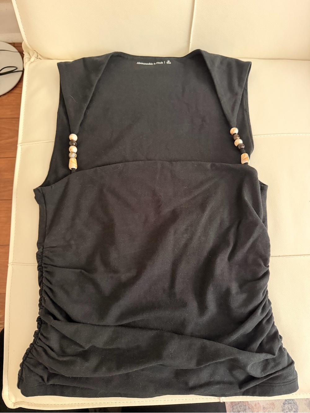 Abercrombie & Fitch Black Ruched Tank with Beaded Straps